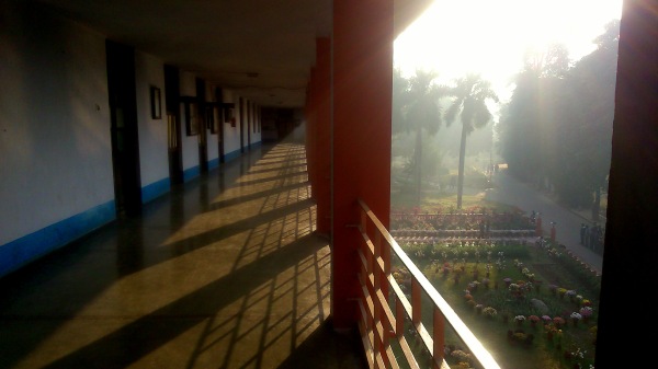 The second floor corridor at 7:30 am  