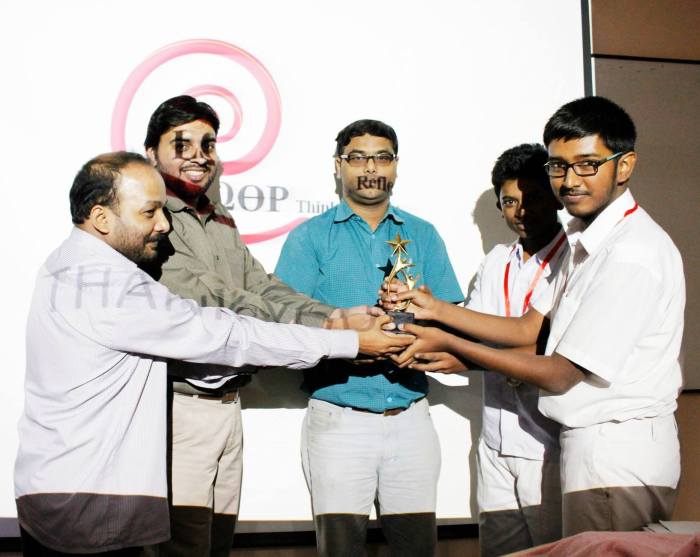 The winners - Ayan Ghoshal & Rijul Neogi [right-most] receiving prizes from our teachers