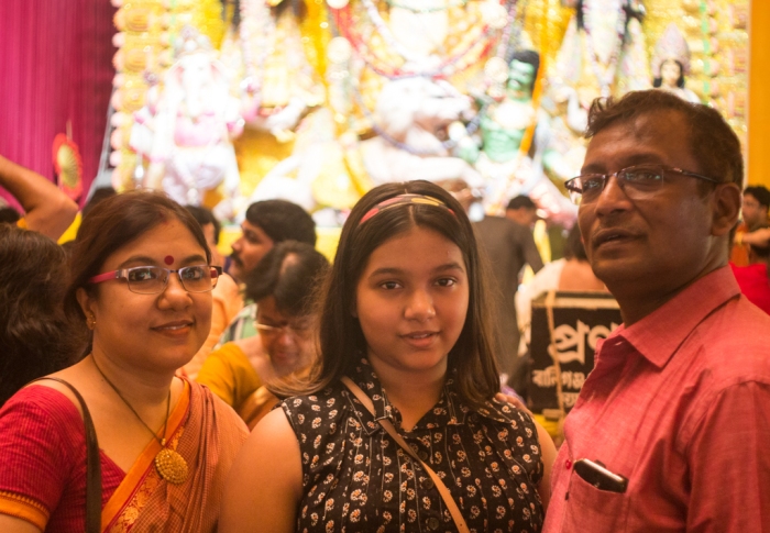 In front of Durga's idol at Maddox Square
