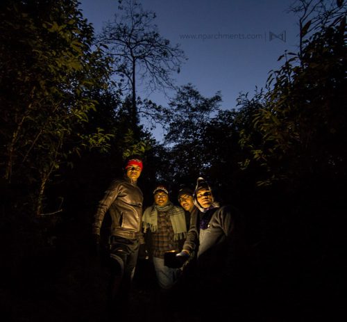Four standing in the forest at Sillery Gaon